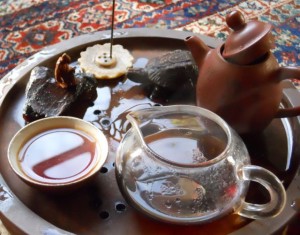 Puerh Tea, poured Gung-fu Style as part of my writing practice.